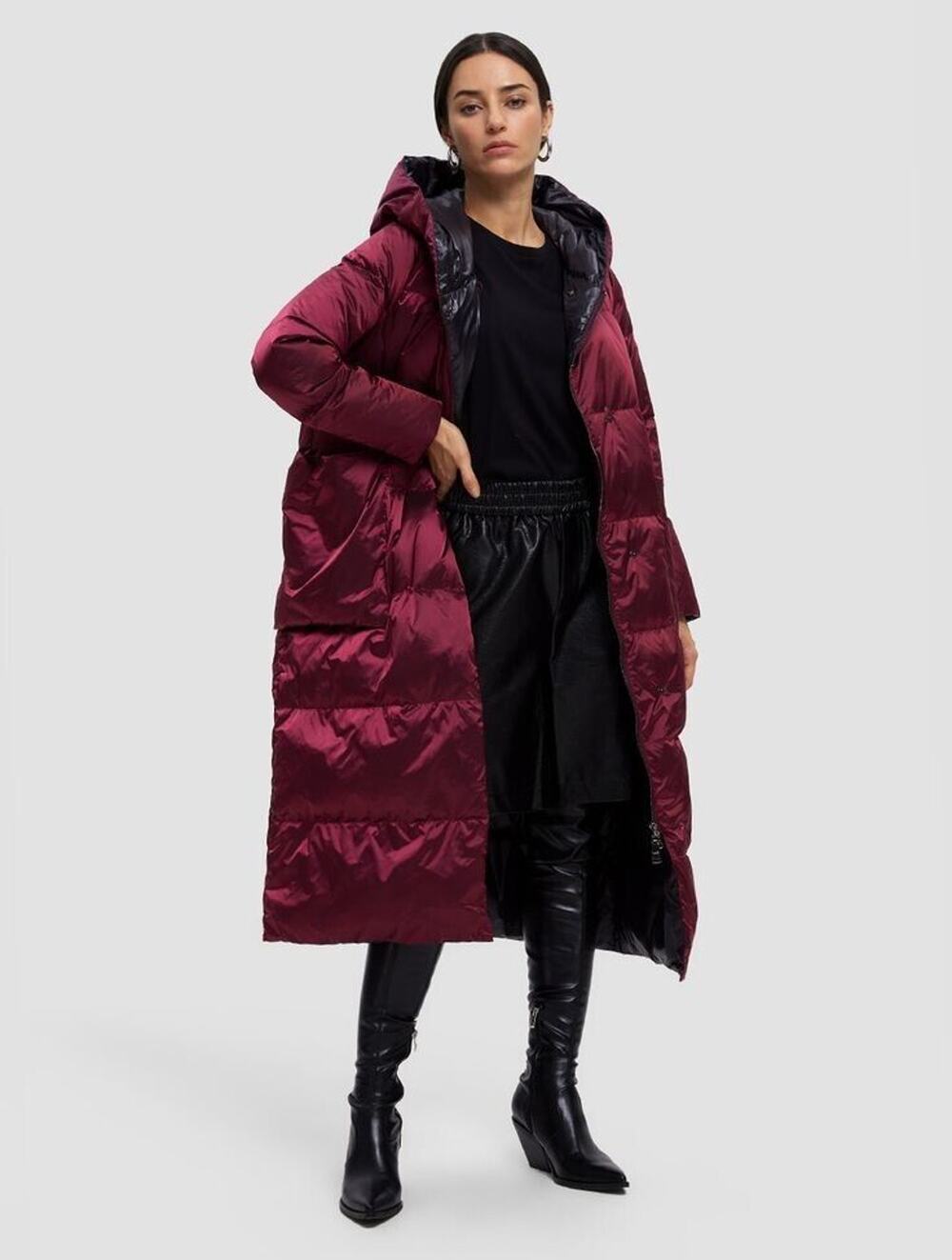 Lattelier Women's NWT Burgundy Longline Hooded Duck Down Filled Jacket Coat XL